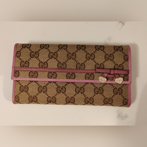 Gucci GG Monogram Canvas Wallet - Bow & Heart, Lavender & Lilac - Picture 1 of 8